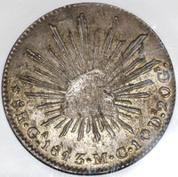 1843-Ga MC NGC AU 50 Mexico 8 Reales Guadalajara Mint Rare Silver Coin (20031701C)