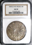 1843-Ga MC NGC AU 50 Mexico 8 Reales Guadalajara Mint Rare Silver Coin (20031701C)