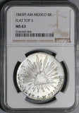 1843-Pi AM NGC MS 63 Mexico 8 Reales Scarce Potosi Mint State Silver Coin POP 2/0 (20071204C)