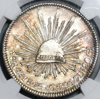 1844-Zs NGC UNC Det Mexico 8 Reales Scarce Cap & Rays Silver Coin (19110401C)