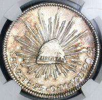 1844-Zs NGC UNC Det Mexico 8 Reales Scarce Cap & Rays Silver Coin (19110401C)