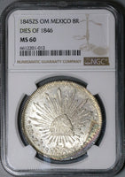 1845-Zs NGC MS 60 Mexico 8 Reales Zacatecas Rare Mint State Silver Coin (23012603C)
