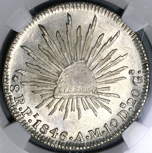 1846-Pi NGC AU 58 Mexico Silver 8 Reales Potosi Mint Scarce Coin (21111804C)