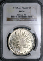1846-Pi NGC AU 58 Mexico Silver 8 Reales Potosi Mint Scarce Coin (21111804C)