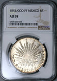1851/0-Go NGC AU 58 Mexico 8 Reales Guanajuato Very Rare Silver Coin POP 1/1 (22080903C)