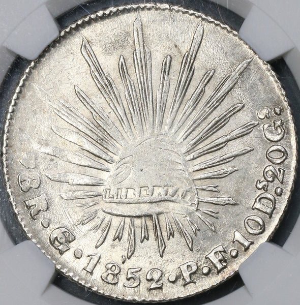 1852-Go NGC MS 62 MEXICO Silver 8 Reales Guanajuato Coin POP 3/3 (18060502C)