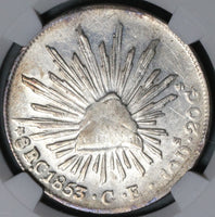 1853-C NGC AU 58 Mexico Silver 8 Reales Culiacan Mexican Cap Coin (21081301C)