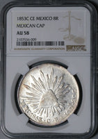 1853-C NGC AU 58 Mexico Silver 8 Reales Culiacan Mexican Cap Coin (21081301C)