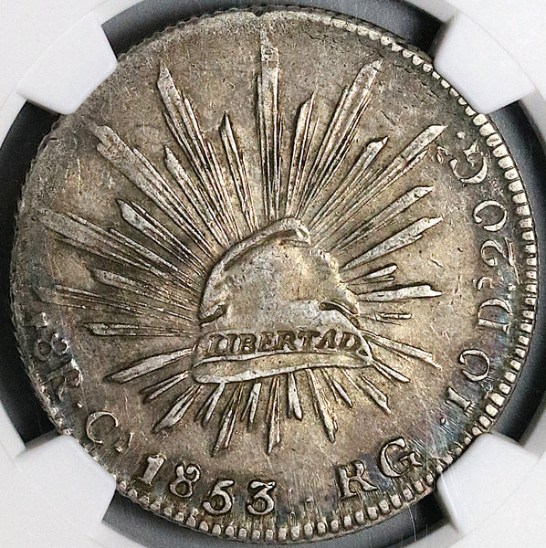 1853/43-Ca NGC XF Mexico 8 Reales Chihuahua Cap Rays Silver Coin