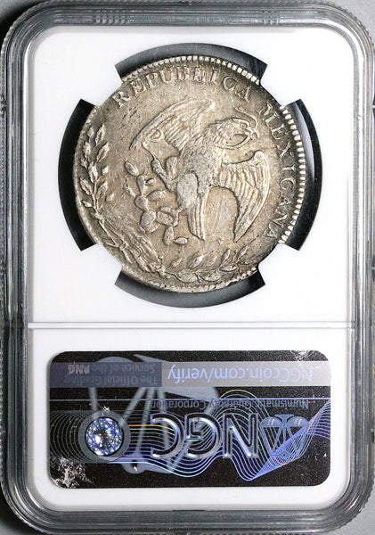 1853/43-Ca NGC XF Mexico 8 Reales Chihuahua Cap Rays Silver Coin