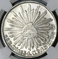 1854/4-Do NGC AU 58 Mexico 8 Reales Durango Mint Rare Silver Coin (21032302C)