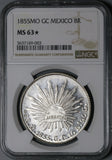 1855-Mo NGC MS 63 Star Mexico 8 Reales Mint State Silver Coin (21110701C)