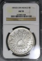 1855-Zs OM NGC AU 55 Mexico 8 Reales Silver Dollar Cap Rays Coin (21042101C)