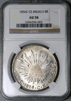 1856-C NGC AU 58 Mexico Silver 8 Reales Culiacan Mint Scarce Coin (21111803C)