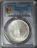 1857-C PCGS AU Det Mexico Silver 8 Reales Culiacan Mint Scarce Coin (20101704C)