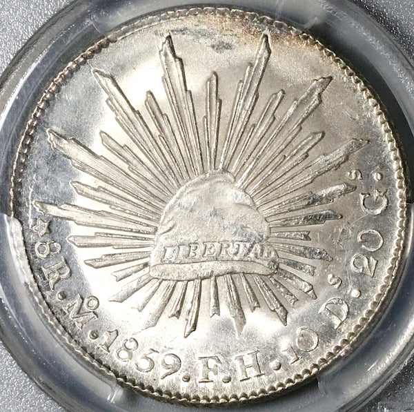 1859-Mo FH PCGS MS 63 Mexico 8 Reales Mint State Near PL Silver Coin (21112101D)