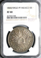 1860/59-Go NGC XF 40 Mexico 8 Reales Guanajuato Overdate Silver Coin (22070601C)