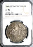 1860/59-Go NGC XF 40 Mexico 8 Reales Guanajuato Overdate Silver Coin (22070601C)
