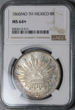 1860-Mo TH NGC MS 64+ Mexico 8 Reales Mint State Silver Coin POP 1/2 (22050301C)