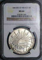 1861-Do NGC MS 64 Mexico 8 Reales Durango Mint Rare Silver Coin (21110402C)