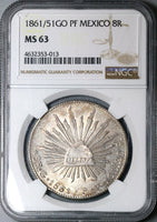 1861/51-Go NGC MS 63 Mexico 8 Reales Guanajuato Scarce Overdate Coin (23021501C)