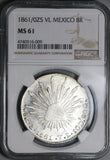 1861/0-Zs NGC MS 61 Mexico 8 Reales Zacatecas Overdate Mint State Silver Coin (22102503C)