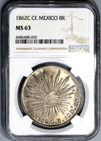 1862-C NGC MS 63 MEXICO 8 Reales Culiacan Mint Scarce Silver Coin POP 3/0 (18072301C)