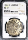 1862-C NGC MS 63 MEXICO 8 Reales Culiacan Mint Scarce Silver Coin POP 3/0 (18072301C)