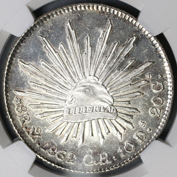 1862-Mo NGC MS 63 Mexico 8 reales Near PL Silver Mint State Coin (19060202C)