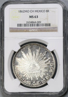 1862-Mo NGC MS 63 Mexico 8 reales Near PL Silver Mint State Coin (19060202C)