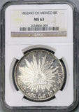1862-Mo NGC MS 63 Mexico 8 reales Near PL Silver Mint State Coin (19060202C)