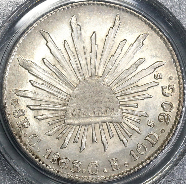1863-C PCGS MS 63 Mexico Silver 8 Reales Culiacan Mint Scarce Coin (21090405C)