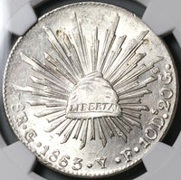 1863-Go NGC MS 62 Mexico 8 Reales Guanajuato Cap Rays Silver Coin (23031201D)