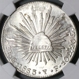 1863-Go NGC MS 62 Mexico 8 Reales Guanajuato Cap Rays Silver Coin (23031201D)