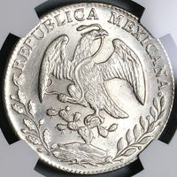 1863-Go NGC MS 62 Mexico 8 Reales Guanajuato Cap Rays Silver Coin (23031201D)