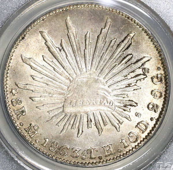 1863-Mo TH PCGS MS 63 Mexico 8 Reales Mint State Silver Coin