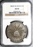 1863-O AE NGC AU 50 Mexico 8 Reales Oaxaca Mint Scarce Silver Coin (23021301C)