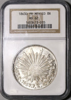 1863-O FR NGC MS 62 Mexico 8 Reales Oaxaca Mint Scarce Silver Dollar Coin (20070401C)