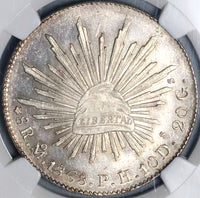 1868-Mo PH NGC MS 64 Mexico 8 Reales Cap Rays Silver Coin POP 2/0 (23030401C)