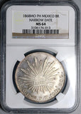 1868-Mo PH NGC MS 64 Mexico 8 Reales Cap Rays Silver Coin POP 2/0 (23030401C)