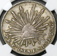 1868/7-Pi NGC VF Mexico 8 Reales Potosi Scarce Cap Rays Silver Coin (23030101C)