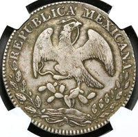 1868/7-Pi NGC VF Mexico 8 Reales Potosi Scarce Cap Rays Silver Coin (23030101C)