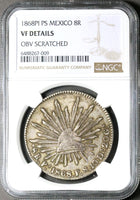 1868/7-Pi NGC VF Mexico 8 Reales Potosi Scarce Cap Rays Silver Coin (23030101C)