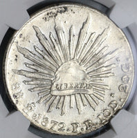 1872-Ho NGC UNC Det Mexico 8 Reales Scarce Hermosillo Silver Coin (19103002C)