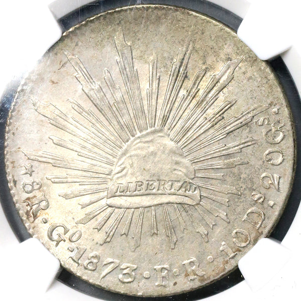 1873-Go NGC MS 61 Mexico 8 Reales Mint State Guanajuato Silver Coin (19060301C)