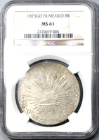 1873-Go NGC MS 61 Mexico 8 Reales Mint State Guanajuato Silver Coin (19060301C)
