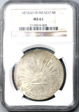 1873-Go NGC MS 61 Mexico 8 Reales Mint State Guanajuato Silver Coin (19060301C)