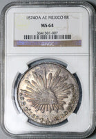 1874-Oa NGC MS 64 Mexico 8 Reales Oaxaca Mint Rare Silver Coin (21103101D)