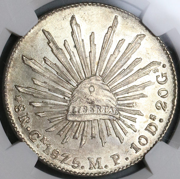 1875-Cn NGC MS 62 Mexico 8 Reales Culiacan Mint Silver Coin POP 2/2 (22110202D)