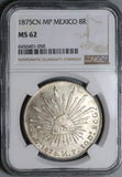 1875-Cn NGC MS 62 Mexico 8 Reales Culiacan Mint Silver Coin POP 2/2 (22110202D)